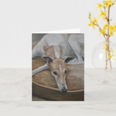 Tan en witte Greyhound Dog Art Note Kaart (Gele Bloem)