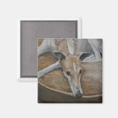 Tan en witte Greyhound Hond Art Magnet (Voorkant / Achterkant)