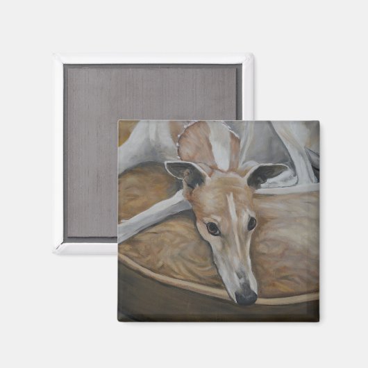 Tan en witte Greyhound Hond Art Magnet (Voorkant / Achterkant)