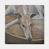 Tan en witte Greyhound Hond Art Magnet (Voorkant)