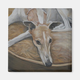 Tan en witte Greyhound Hond Art Magnet