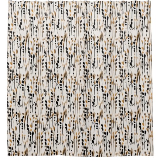 Tan en Zwart Abstract Meadow Douchegordijn (Voorkant)