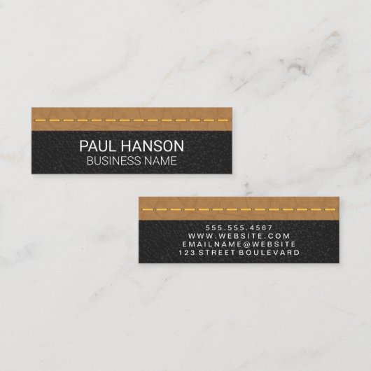 Tan en zwart leder | Stitched Mini Visitekaartje (Voorkant / Achterkant)