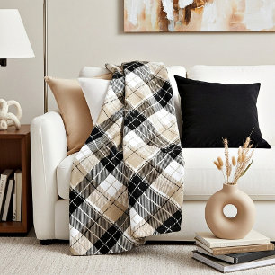 Tan en zwarte vlecht fleece deken