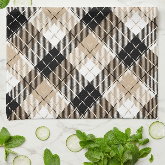 Tan en zwarte vlecht theedoek (Gevouwen)