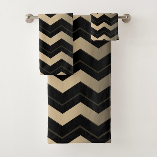 Tan en zwarte zigzag bad handdoek (Insitu)