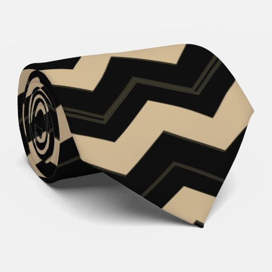 Tan en zwarte zigzag stropdas (Opgerold)