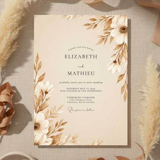 Tan Ethereal Botanical Wedding Kaart