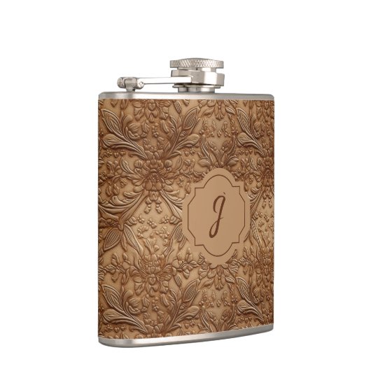 Tan Faux Tooled Leather Vinyl  Heupfles (Rechts)