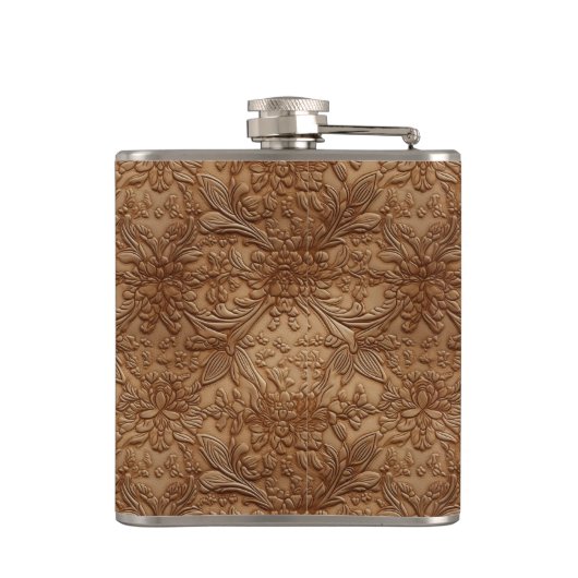 Tan Faux Tooled Leather Vinyl  Heupfles (Achterkant)