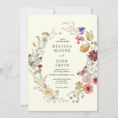 Tan Flora Boho Wildflower Wedding Kaart (Voorkant)