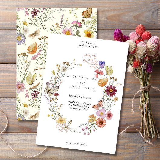 Tan Flora Boho Wildflower Wedding Kaart