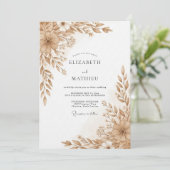 Tan Floral Brushstroke Romance Wedding Kaart (Staand voorkant)