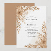 Tan Floral Brushstroke Romance Wedding Kaart (Voorkant / Achterkant)