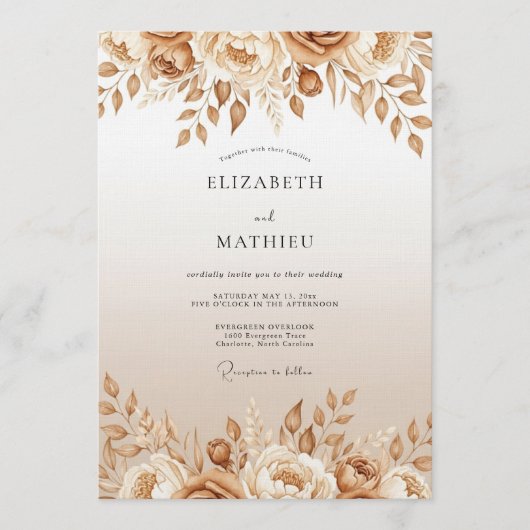 Tan Floral Enchantment Wedding Kaart (Voorkant)