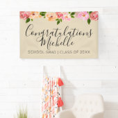 Tan floral rustic afstudeerder party banner (Insitu)