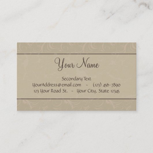 Tan Floral Wisps & Stripes met monogram Visitekaartje (Voorkant)