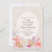 Tan Flourish Damask Colorful Floral Wedding Kaart (Voorkant)