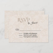 Tan Flourish Damask Wedding RSVP Kaartje (Voorkant / Achterkant)