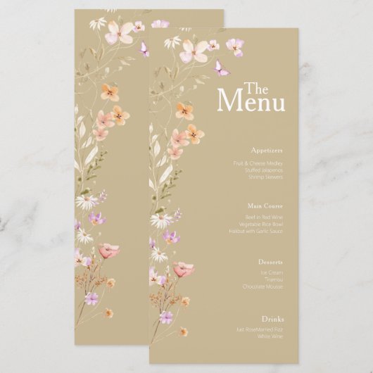 Tan Flowers Wedding Event Menu Tafel Decor (Voorkant / Achterkant)