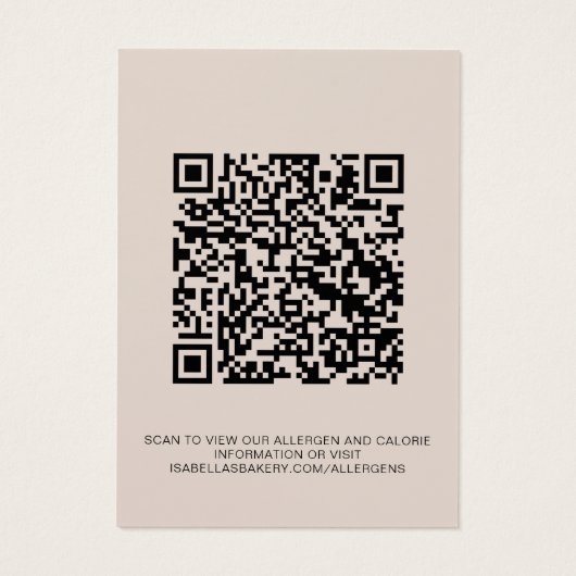 Tan Food Allergy Calorie Information QR Code Kaart (Achterkant)