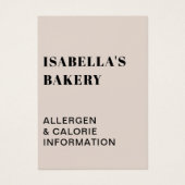 Tan Food Allergy Calorie Information QR Code Kaart (Voorkant)