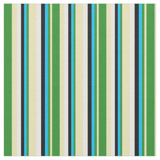 Tan, Forest Green, Deep Sky Blue, Black en White Stof (Close Up)