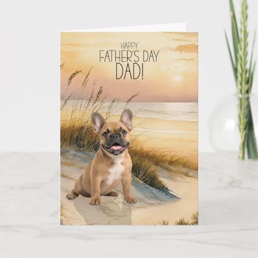 Tan French Bulldog Sunset Beach Father's Day Feestdagen Kaart (Voorkant)