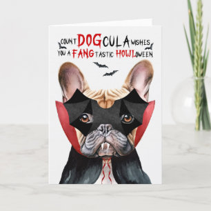 Tan Frenchie Dog Count DOGcula Grappige Halloween Feestdagen Kaart