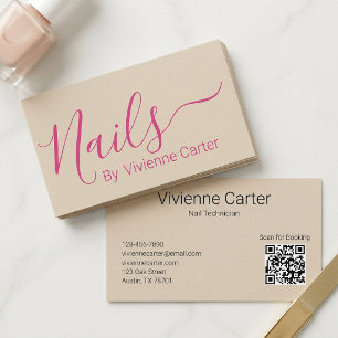 Tan Fuchsia Roze Typografie Nagelstylist Salon Visitekaartje
