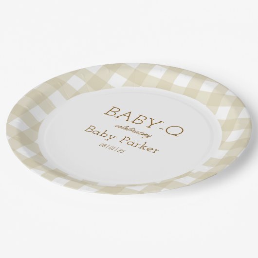 Tan Gingham Baby-Q Circular Plate 2 Papieren Bordje (Gekanteld)