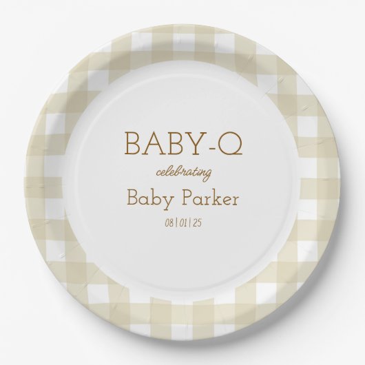 Tan Gingham Baby-Q Circular Plate 2 Papieren Bordje (Voorkant)
