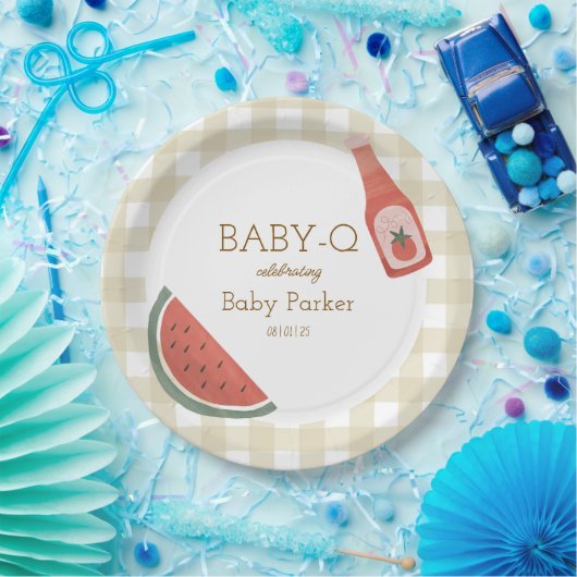 Tan Gingham Baby-Q Circular Plate Papieren Bordje (Feest)