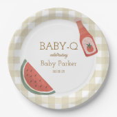 Tan Gingham Baby-Q Circular Plate Papieren Bordje (Voorkant)