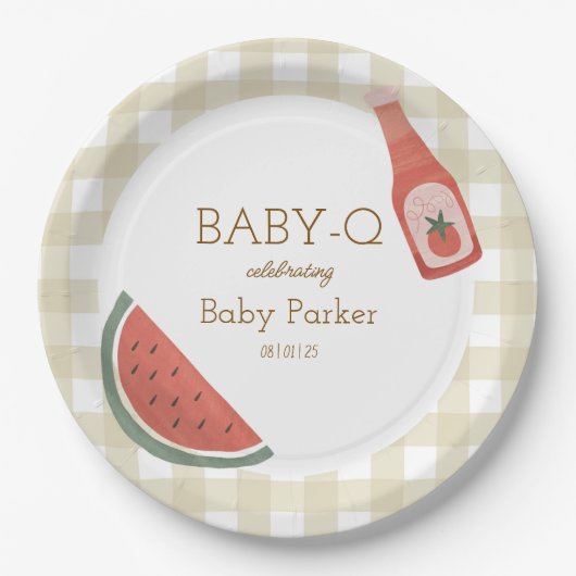 Tan Gingham Baby-Q Circular Plate Papieren Bordje (Voorkant)