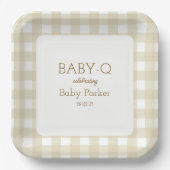 Tan Gingham Baby-Q Square Plate 2 Papieren Bordje (Voorkant)