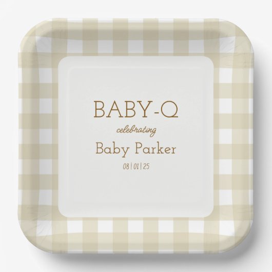 Tan Gingham Baby-Q Square Plate 2 Papieren Bordje (Voorkant)