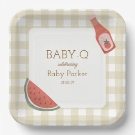 Tan Gingham Baby-Q Square Plate Papieren Bordje