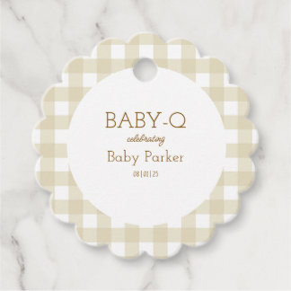 Tan Gingham Baby shower voorkeurtag Bedankjes Labels
