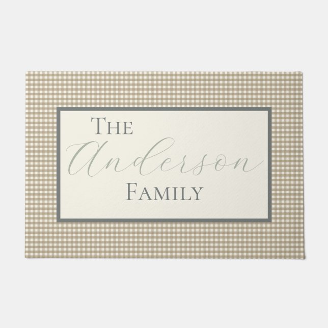 Tan Gingham Check Deurmat (Voorkant)