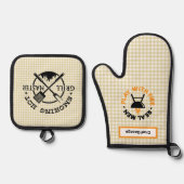Tan Gingham Check Grillmaster Ovenwant & Pannenlap Set (Voorkant)