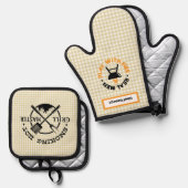 Tan Gingham Check Grillmaster Ovenwant & Pannenlap Set (Voorkant / Achterkant)