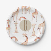 Tan Giraffes Baby shower Monogram Letter Initiaal Papieren Bordje (Voorkant)