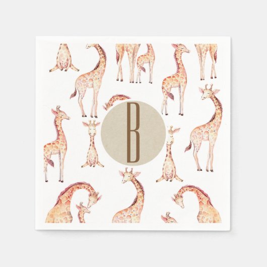 Tan Giraffes Baby shower Monogram Letter Initiaal Servetten (Voorkant)