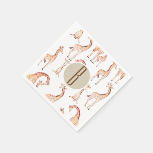 Tan Giraffes Baby shower Monogram Letter Initiaal Servetten (Hoek)