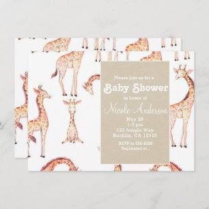 Tan Giraffes & Kraft Safari Whimsical Baby shower Kaart