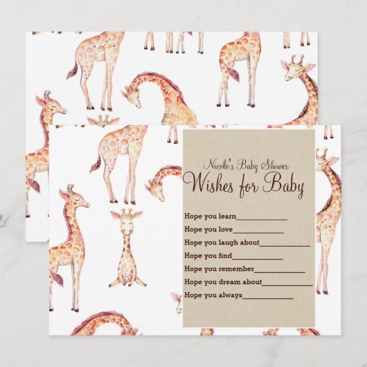 Tan Giraffes & Kraft Wensen voor Baby shower Game Kaart (Voorkant / Achterkant)