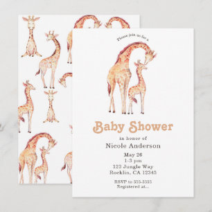Tan Giraffes Whimsical Baby shower Kaart
