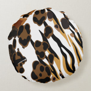 Tan & Gold African Savannah Print Round Pillow Rond Kussen