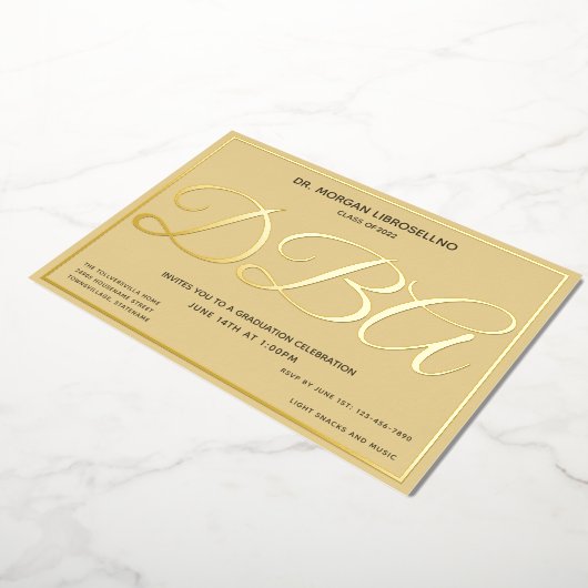 Tan Gold DBA-Afstuderen Folie Uitnodiging (Gedraaid)